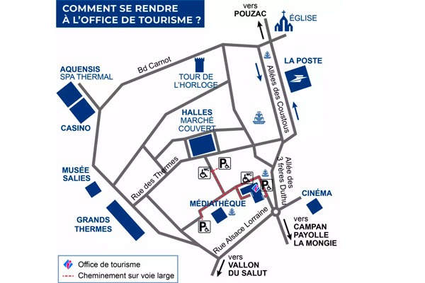 Plan rapproché de bagnères-de-bigorre pour bien situer l'Office de tourisme.